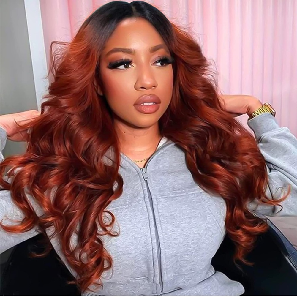 🎴♥️SYNTHETIC COPPER &BLACK LACEFRONT WIG WITH ADJUSTABLE STRAPS IN THE BACK👩🏽